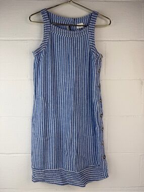 knee length dresses for ladies Cynthia Linen Dress Element Blue – with reversible neckline – Kelsey  Collective main image 1